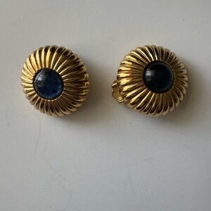 Nina Ricci  Gold and Blue Clip-On Earrings